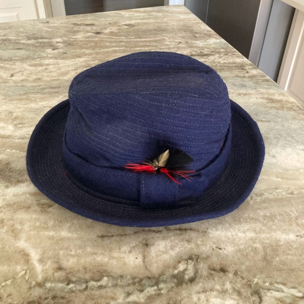 Vintage Bee Hats Navy Feather Detail Hat